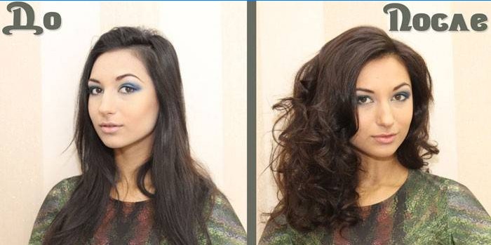 Tonlama öncesi ve sonrası koyu saçlı bir kız fotoğrafı