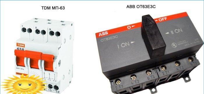 Modüler üç konumlu anahtar TDM MP-63 ve 3 fazlı anahtar ABB OT63E3C