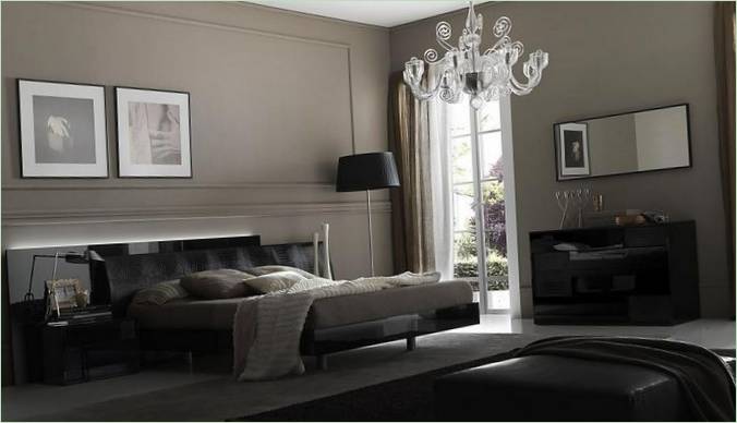 Siyah ve gri yatak odası iç tasarımı