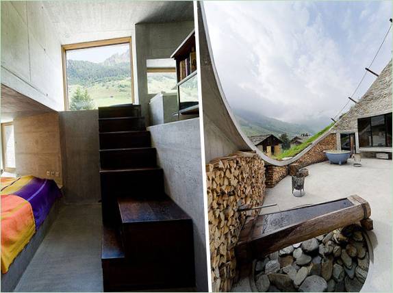 İsviçre'de oval şekilli bir yeraltı evinin avlusu