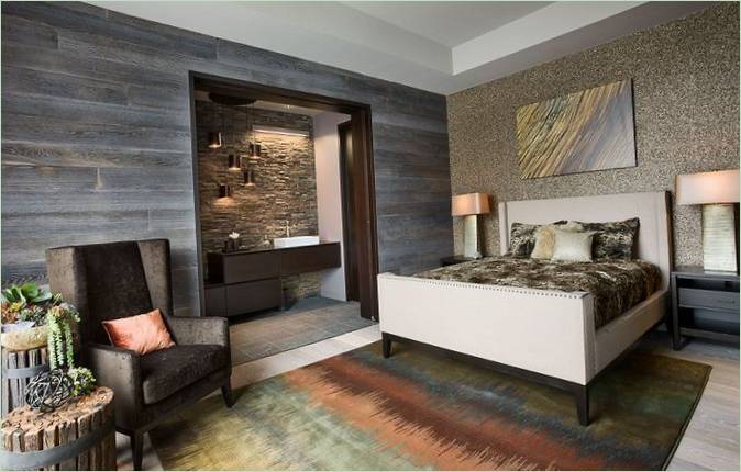Lower Foxtail Residence'da misafir yatak odasının iç tasarımı